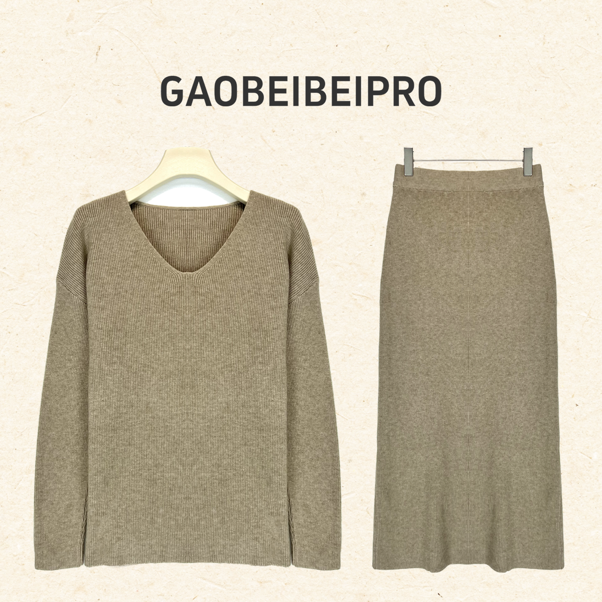 【北北1-5122】V领简约针织套装