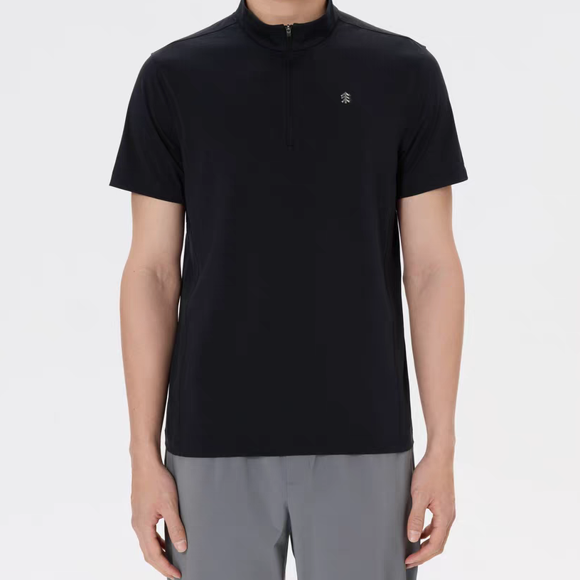 L【KL】夏季新款半拉链轻奢舒适休闲短袖百搭黑色T恤