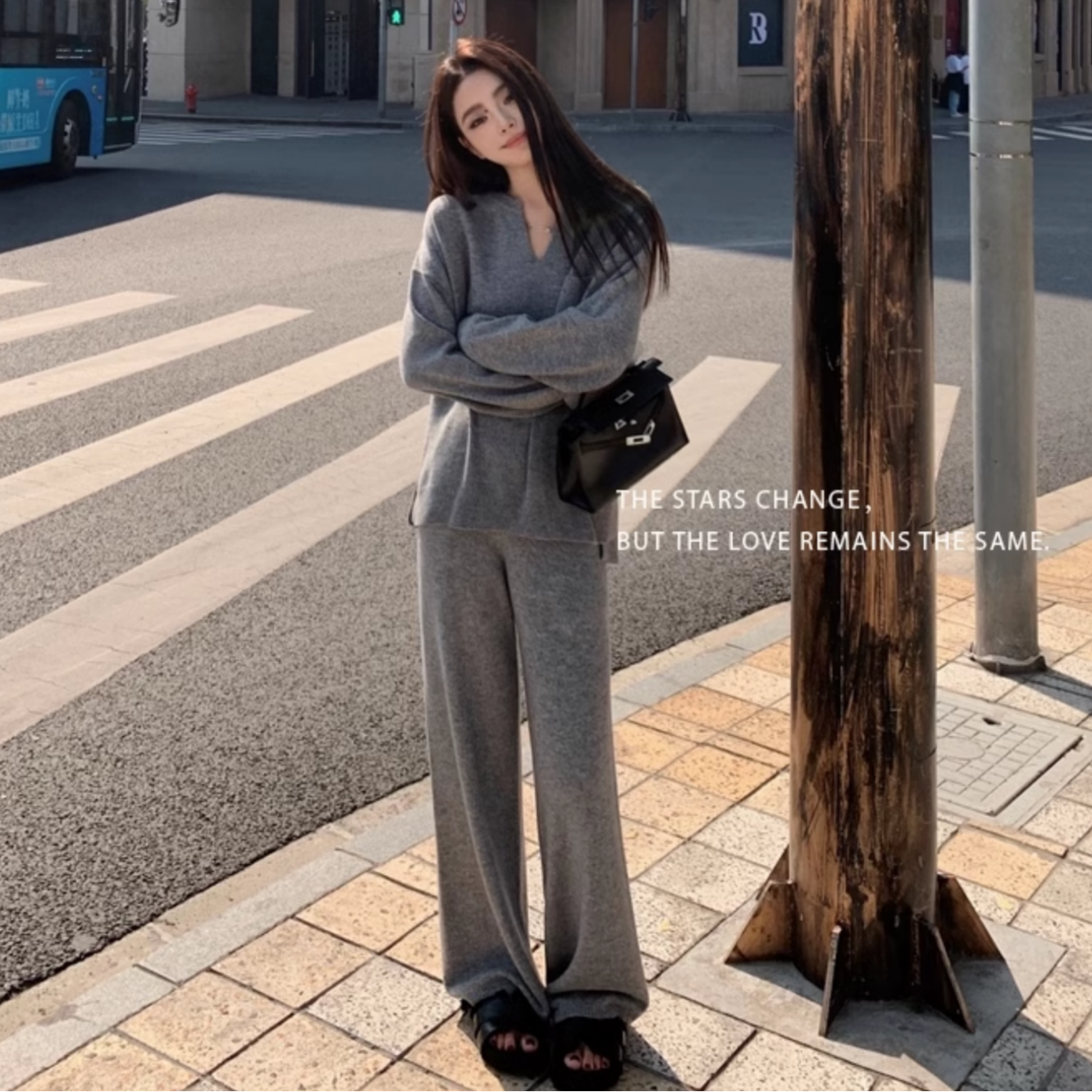 【LILYLIKES】 “懒人乘机套装”100绵羊毛V领口袋毛衣