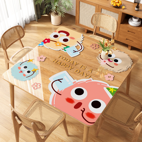 卡通多巴胺餐桌垫防水防油防烫透明软玻璃正方形茶几桌面茶几桌垫