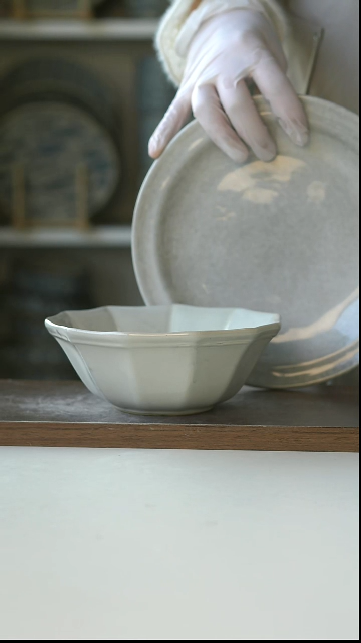 陶瓷草木灰釉早餐碗15cm+银灰早餐盘21cm微瑕