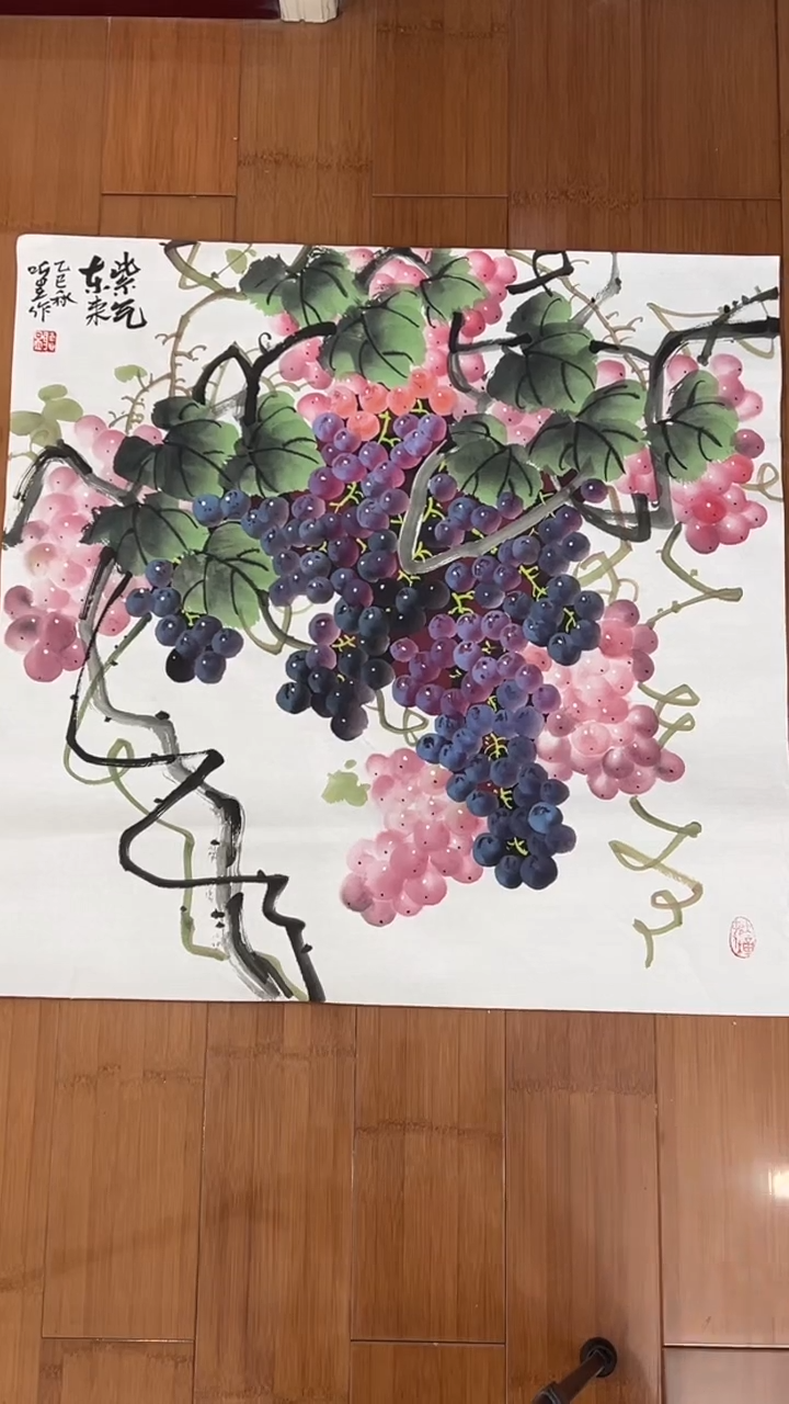 国画【福利，纯手工手绘】听昱葡萄68*68厘米