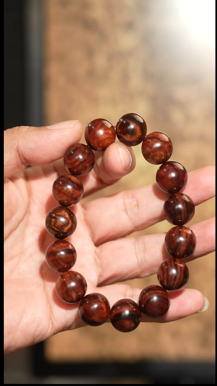 手串/手链黄花梨/降香黄檀天***流海南黄花梨15mm圆珠单圈