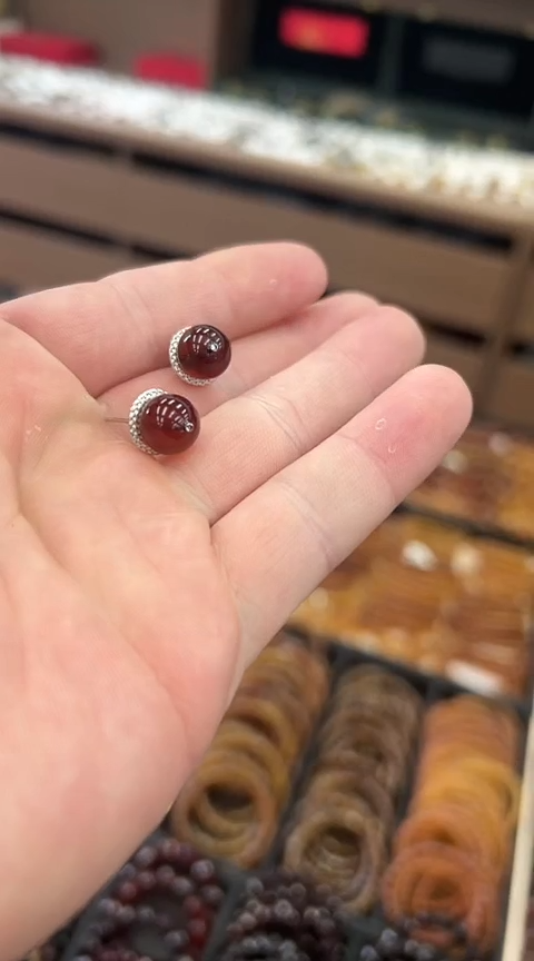 【闪购商品】琥珀耳饰银S925镶嵌的卡9