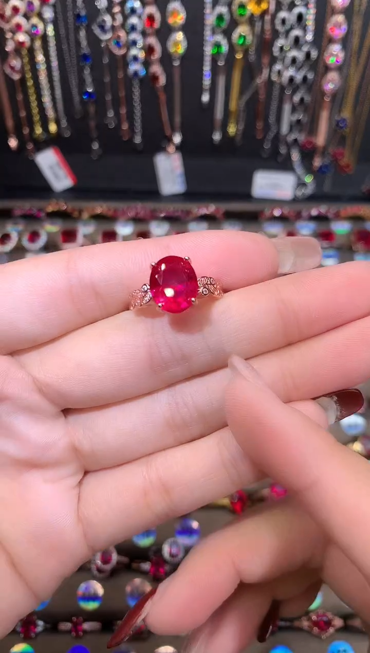 【闪购商品】红宝石戒指银S925镶嵌玫瑰金9.11