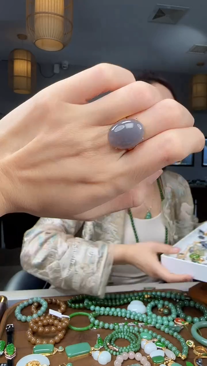 银S925镶嵌戒指和田玉1