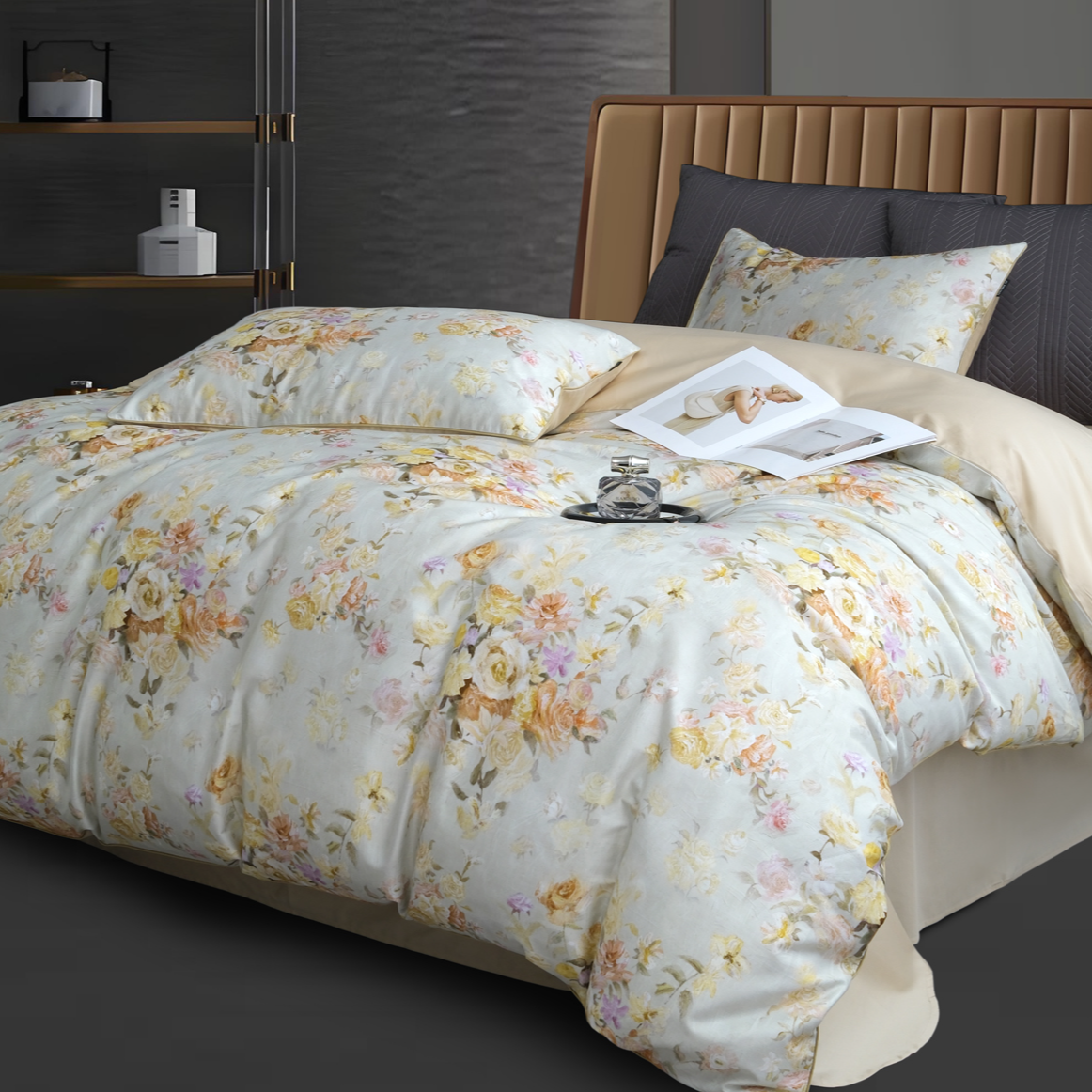 C7797 纯棉滚绳活性数码印花100s标准四件套 花语-绿200*230轻奢