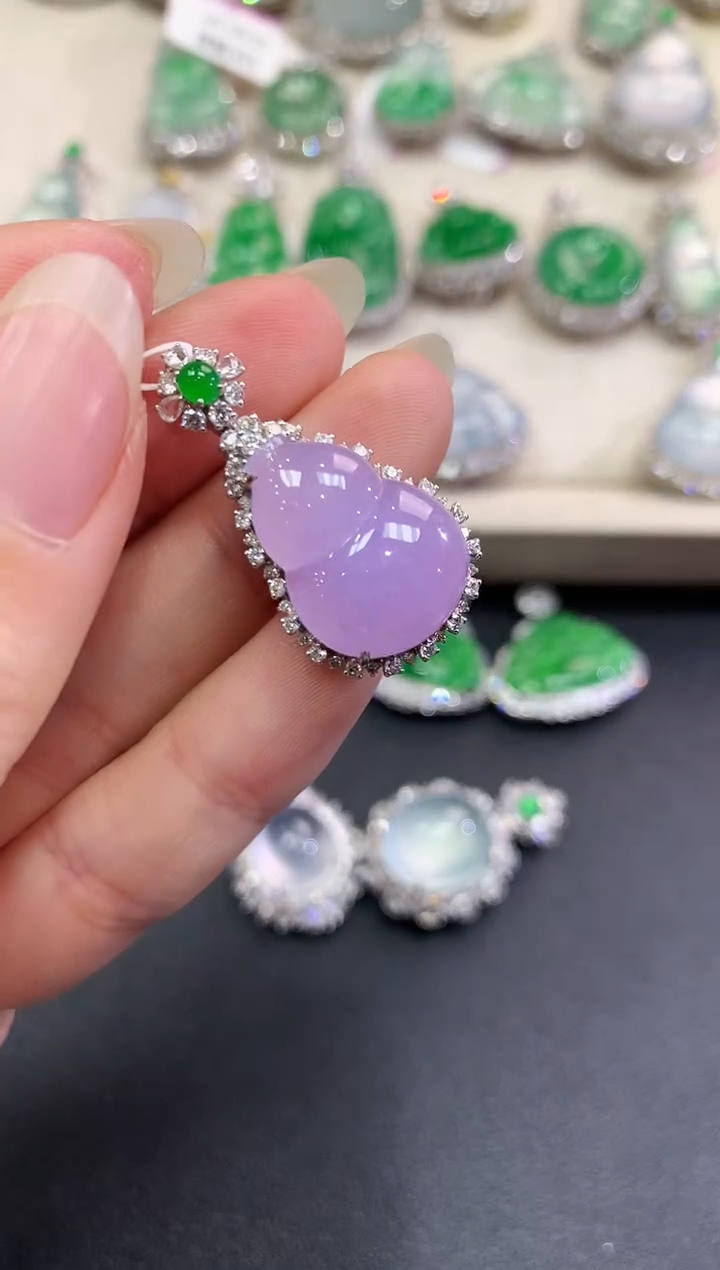 【闪购商品】翡翠颈饰18K金镶嵌C85   紫货有色差