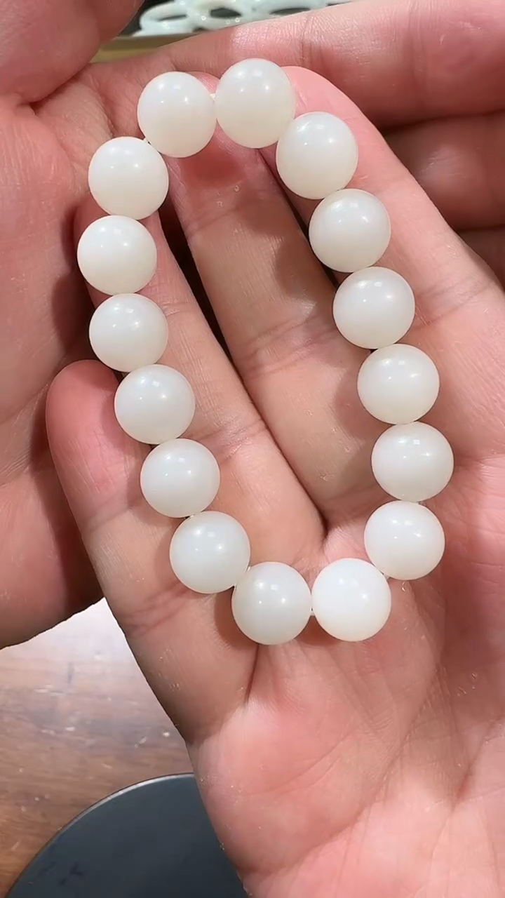 【闪购商品】和田玉手串未镶嵌1314 白玉12mm圆珠手串