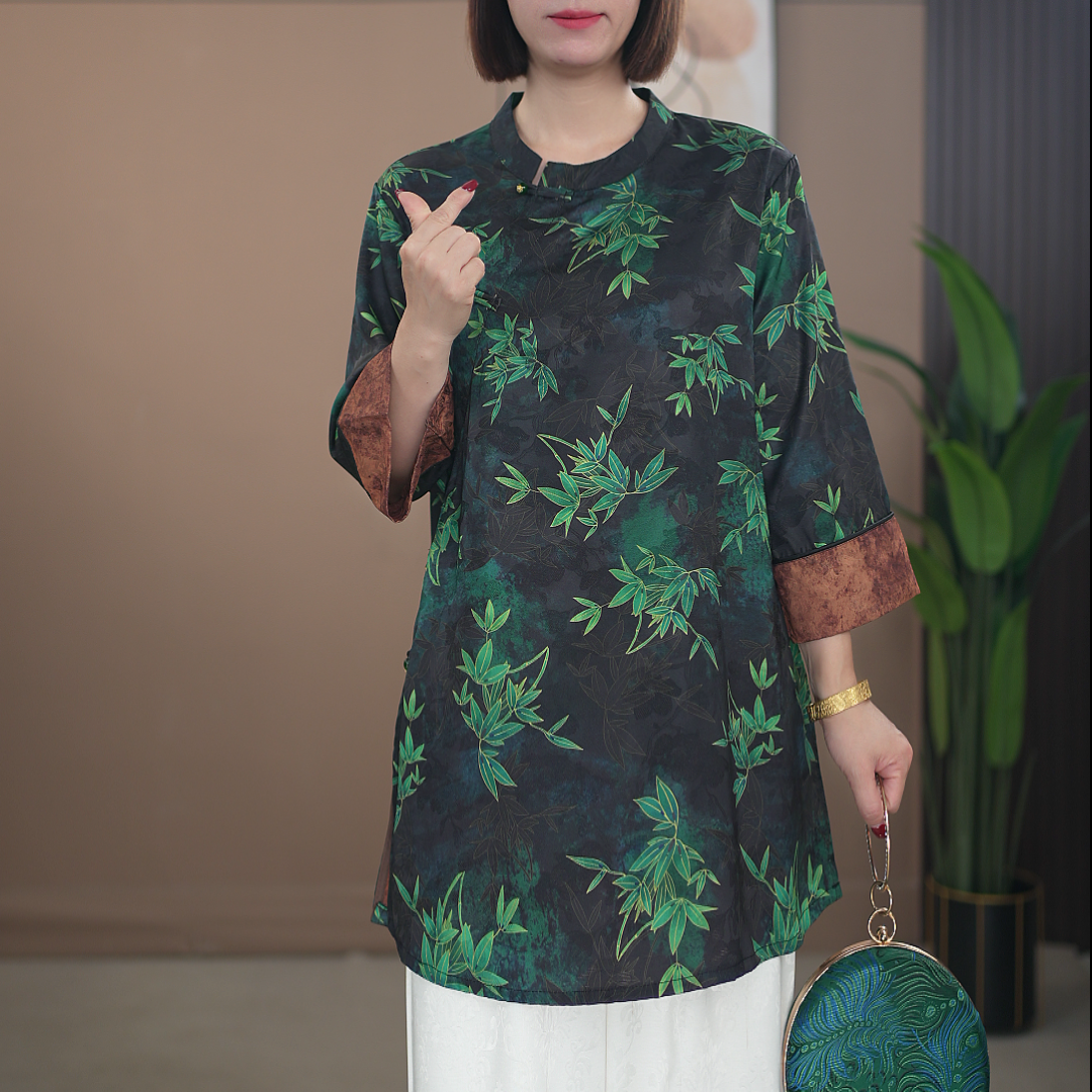 【竹安】新中式满分老料薯云砂新款中长袖上衣7962