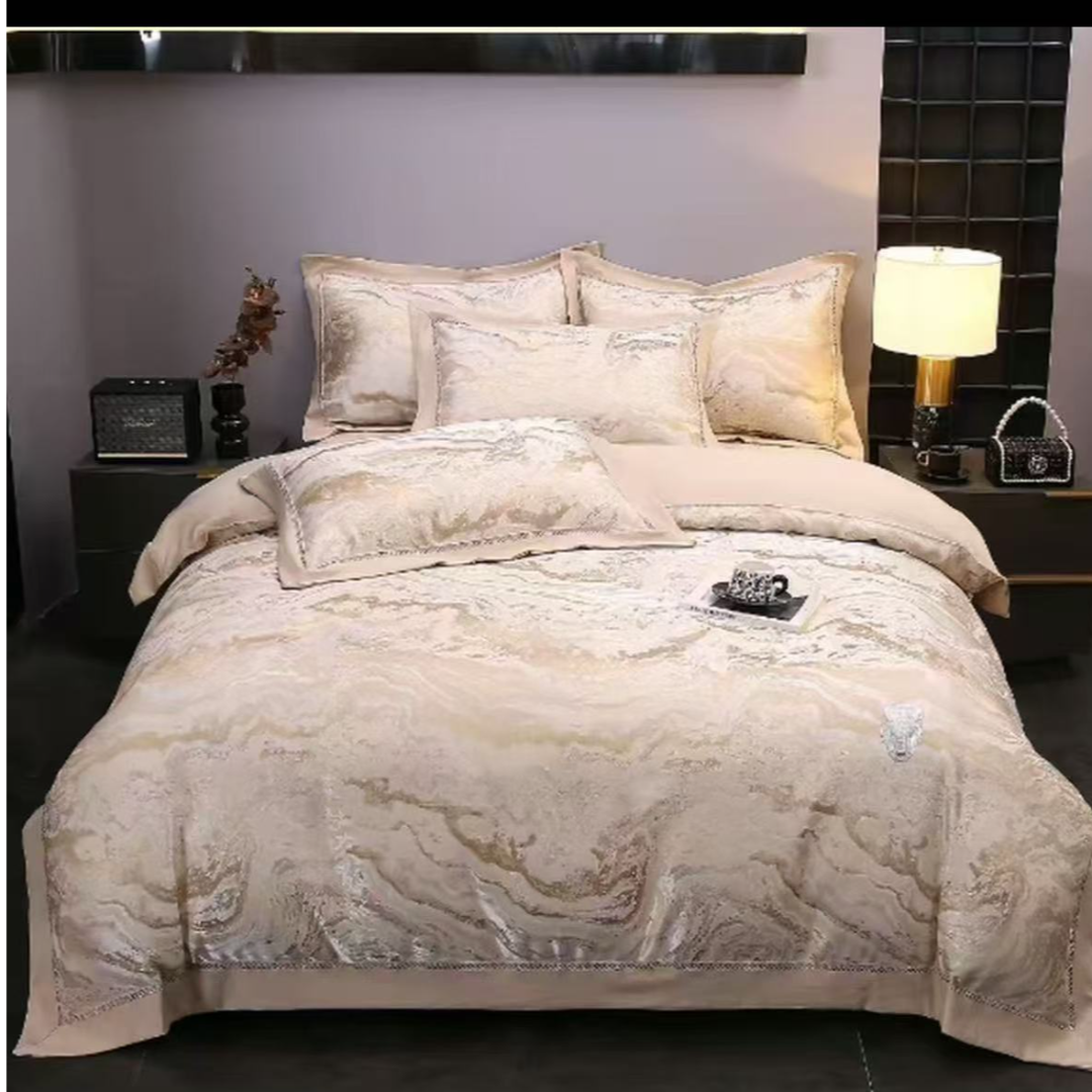 【专柜清仓】fqy高精密色织提花锦缎镂空双礼盒黑金四件套-鎏金云锦