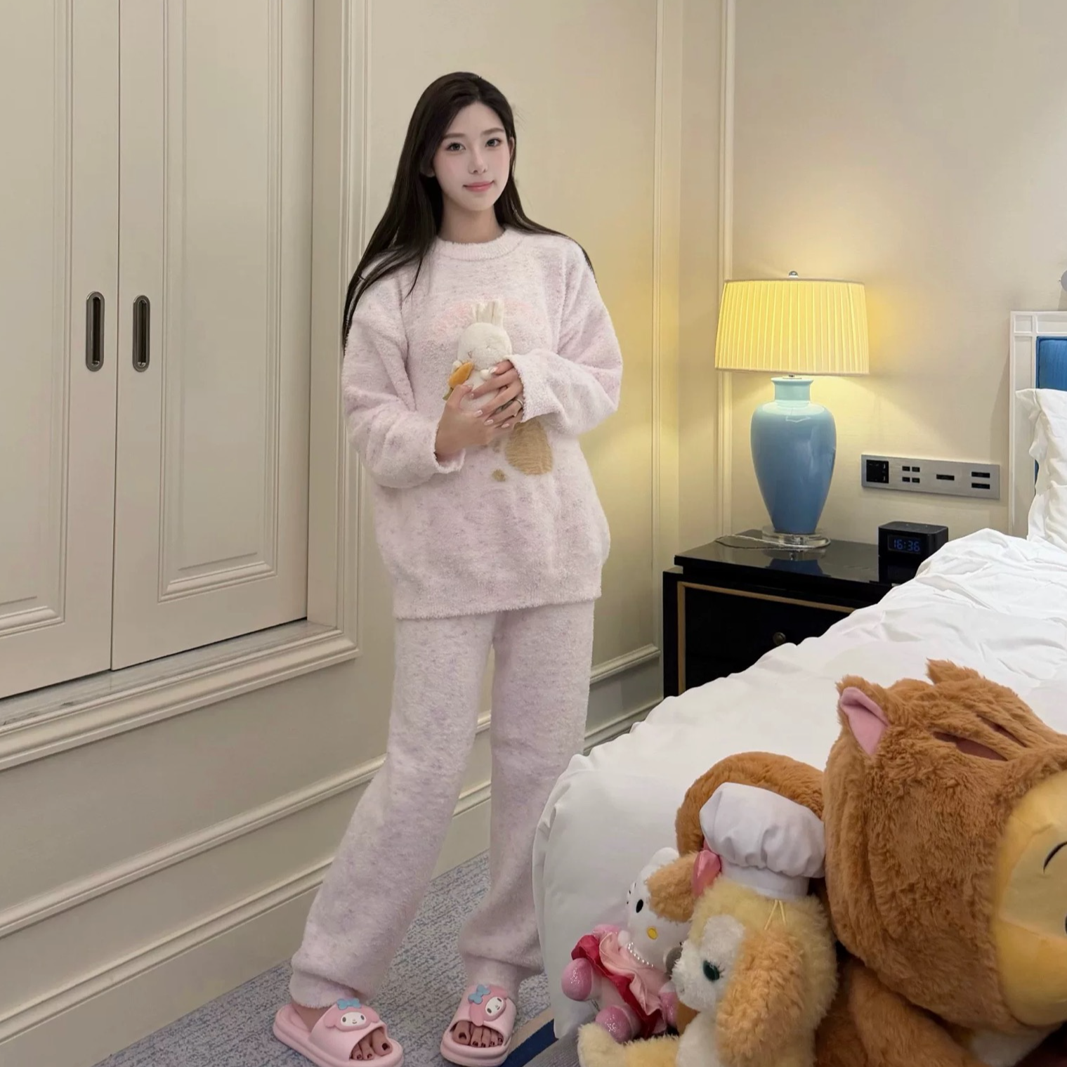 [Nana]海岛绒睡衣女甜美印花卡通加厚加绒软绵绵简约可外穿