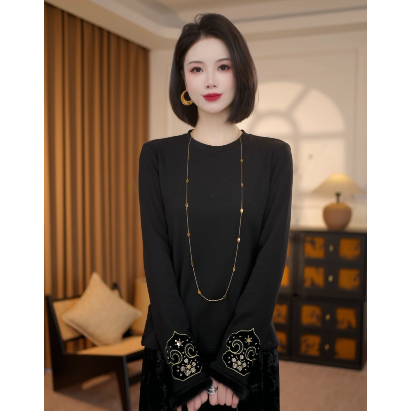 【云边月】新中式冬季新款保暖打底衫上衣G8999