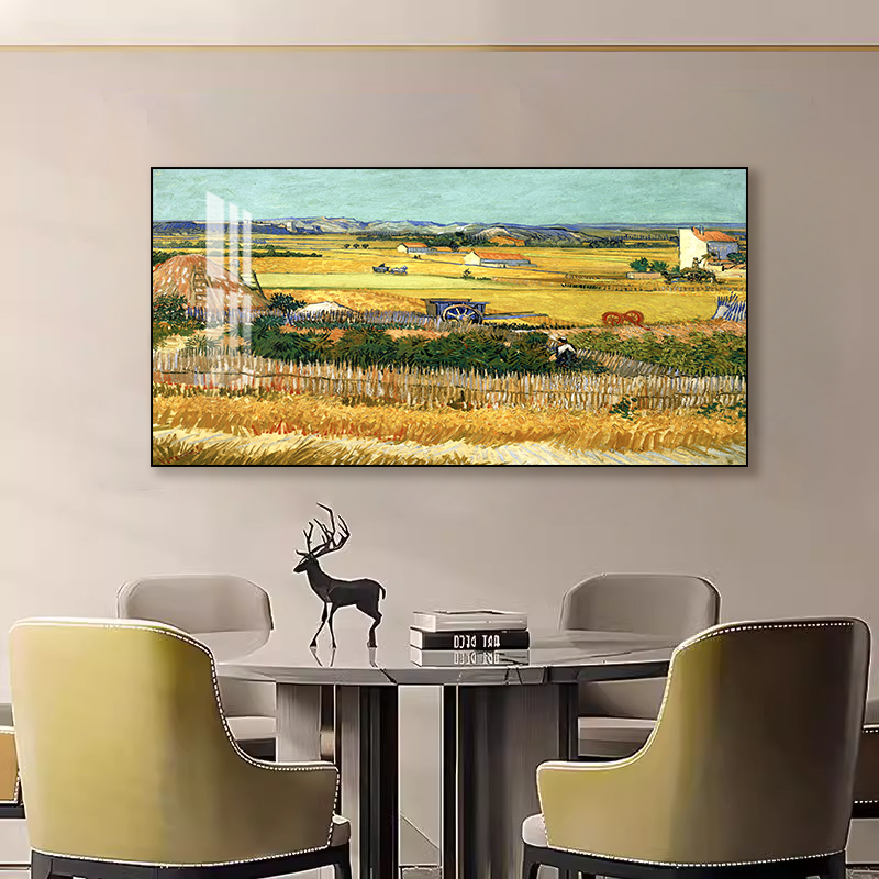 现代艺术油画风景动物餐厅单幅横版装饰画客餐厅手工晶瓷装饰挂画