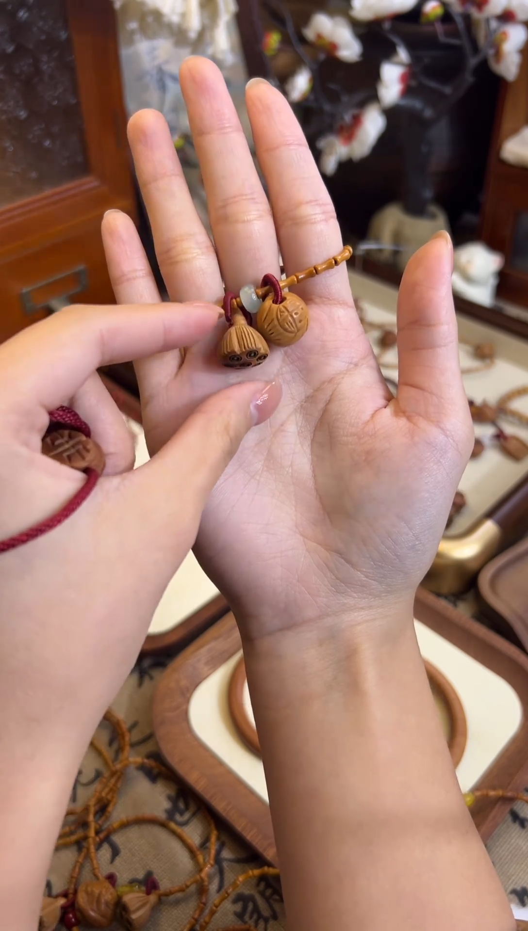 手串桃核【桃缘行】竹节「福气莲莲」桃木桃核辟、挡、驱、护 备注手围