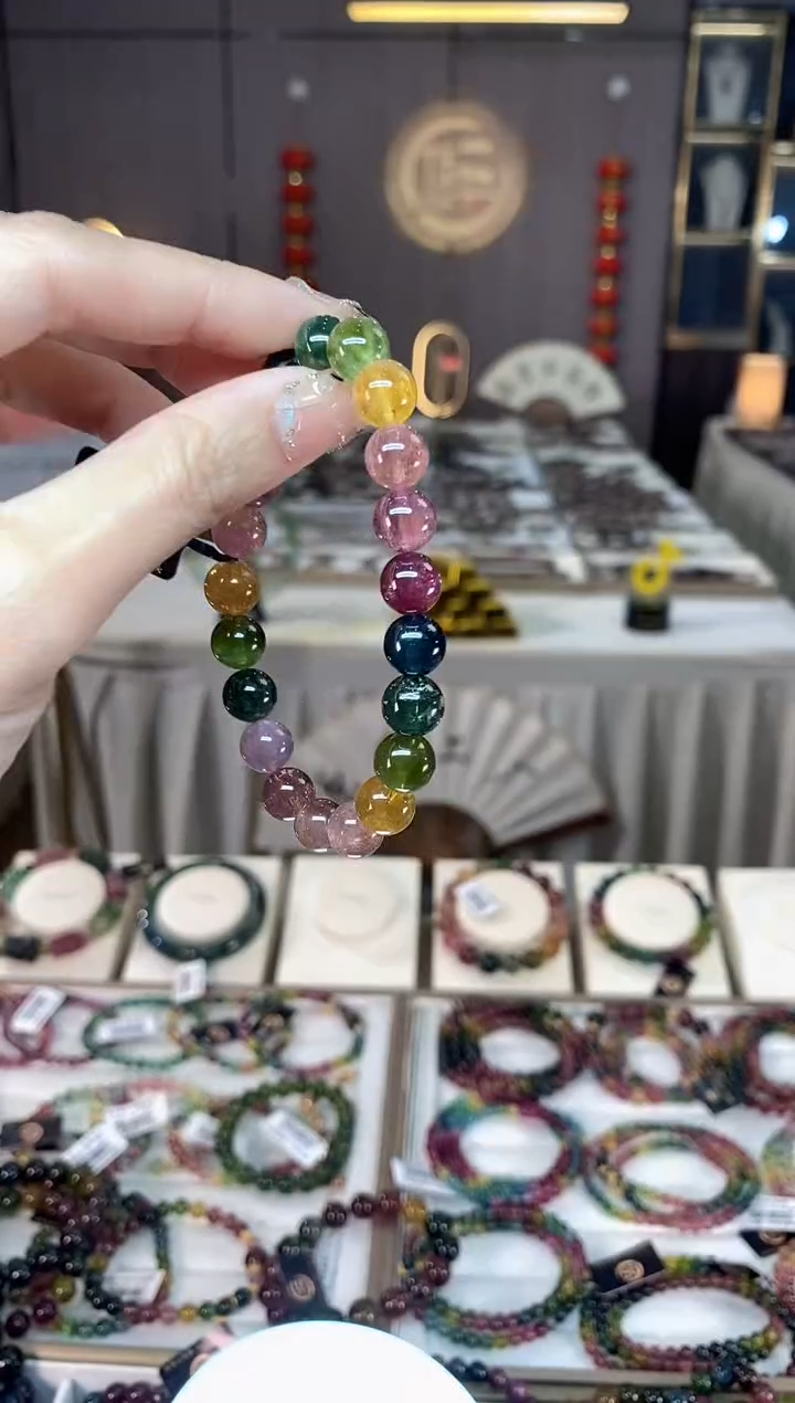 未镶嵌老矿碧玺色标彩虹单圈手串9mm+碧玺dan多样性发货一条