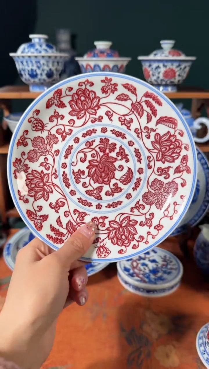 【闪购商品】杯永明尚玩全红缠枝莲壶承