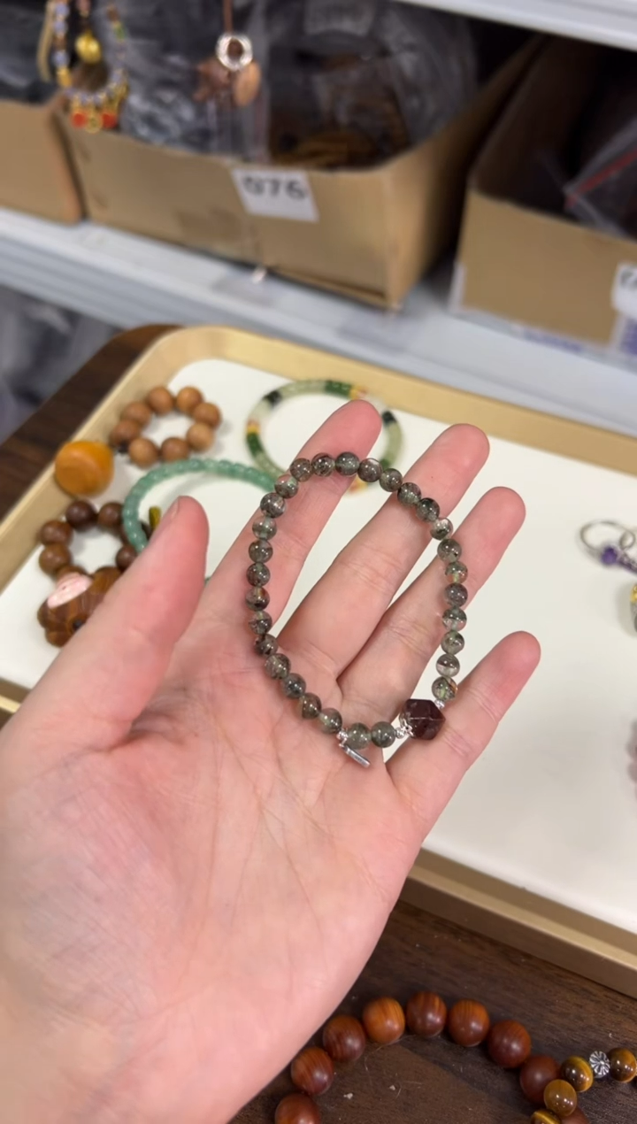 水晶手链银S925镶嵌绿幽灵小米珠银配件款手链[3553]