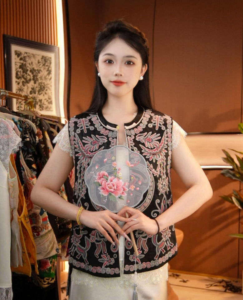 『千秋大叶』高端重工刺绣圆领百搭新中式唐装2025b9760  思思