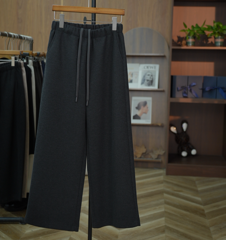 加绒韩毛呢羊毛直筒韩版休闲纯色设计感女装百搭时尚