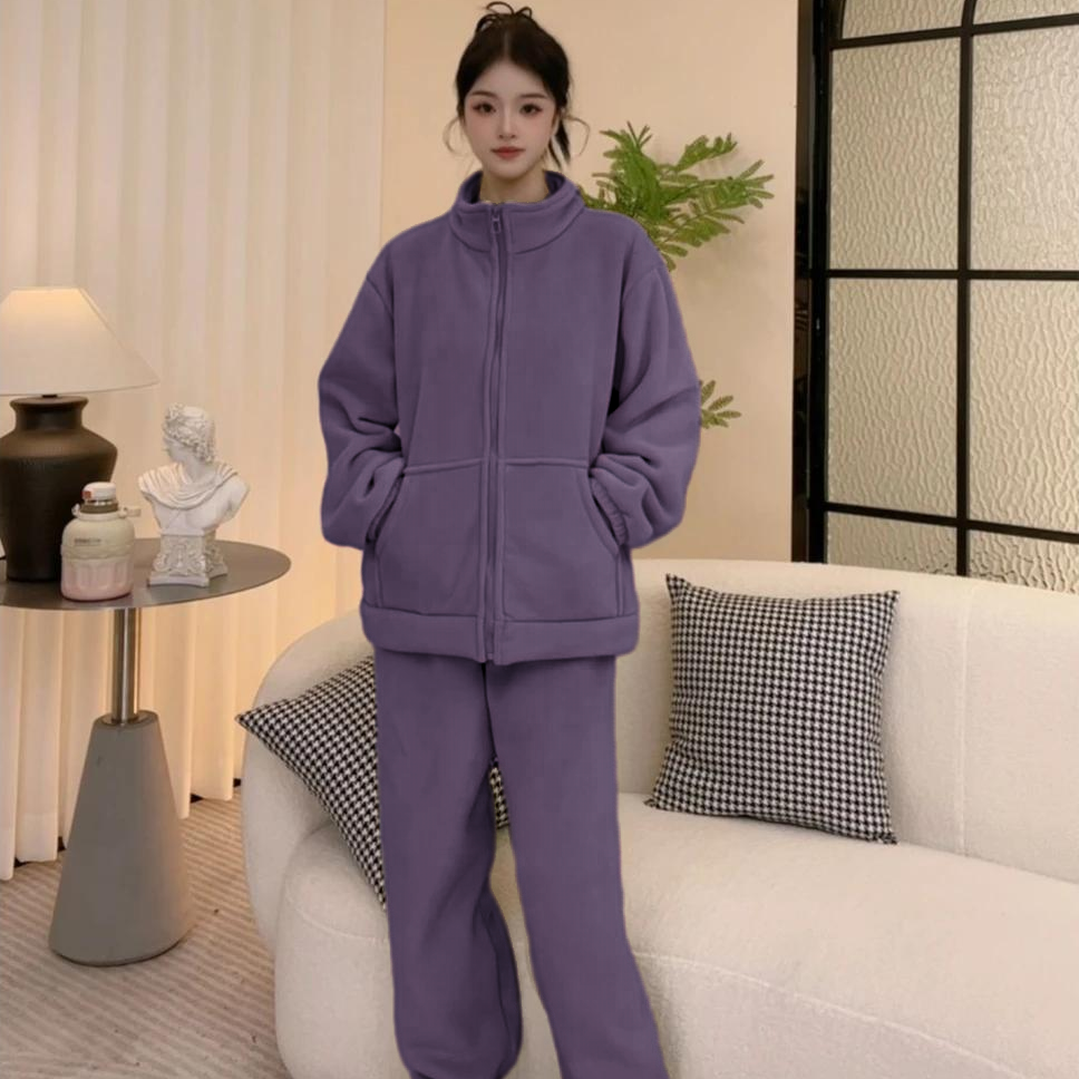 【升级加绒加厚】高品质睡衣女保暖毛绒休闲立领家居服套装可外穿