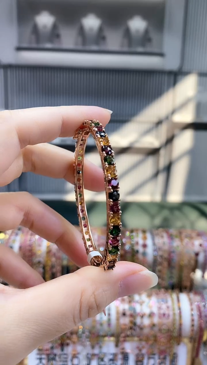 银S925镶嵌手镯碧玺666666