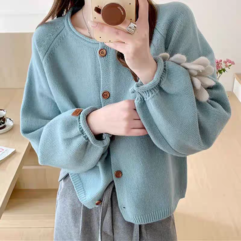 纯色韩系百搭蓝色多肉针织开衫70
