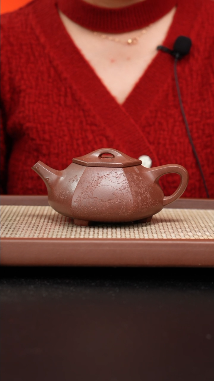 【闪购商品】紫砂茶壶全手工底曹清六方石瓢刻绘350