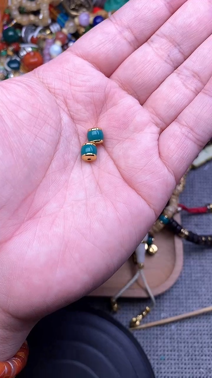 手工艺品琉璃精工镶嵌老油绿汉堡卡6+mm 一对发