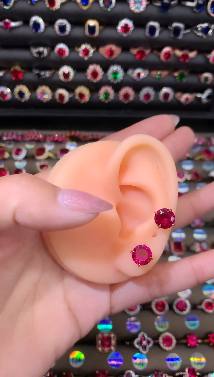 【闪购商品】红宝石耳饰银S925镶嵌8玫瑰金