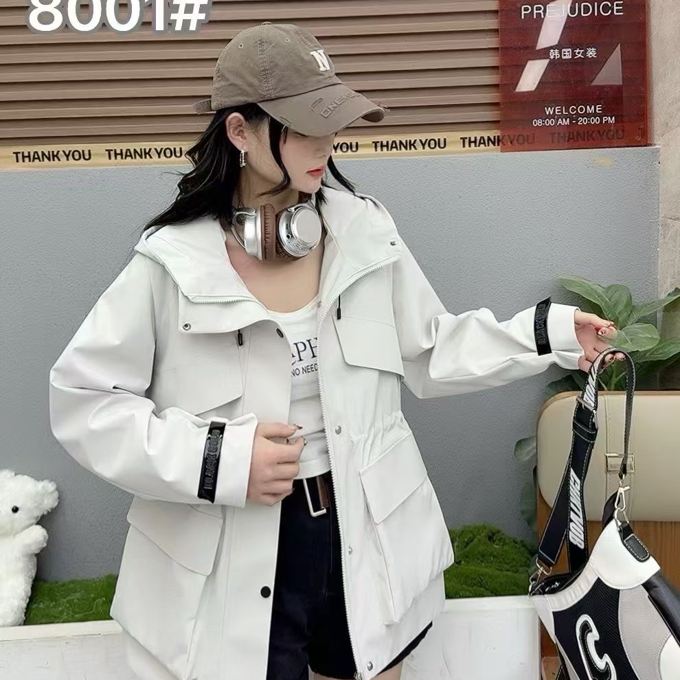 韩版2025春季新款收腰显瘦中长款派克服防风工装外套女连帽上衣