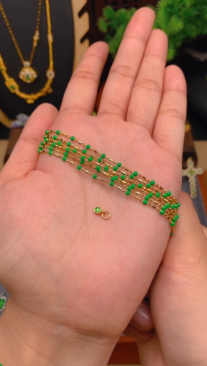 【闪购商品】翡翠项链银S925镶嵌金色碎银几两项链1条