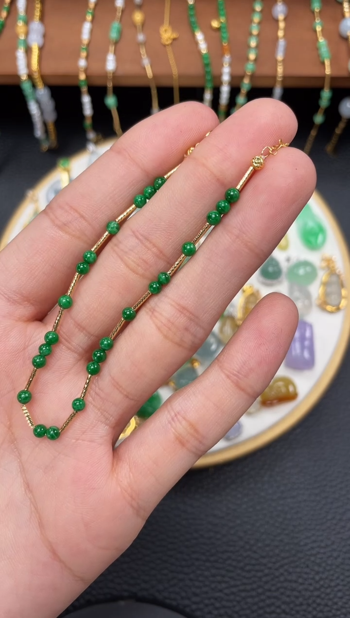 【闪购商品】翡翠套链18K金镶嵌一个  JK623