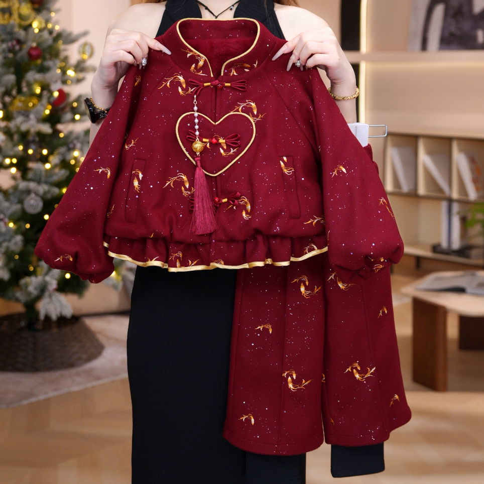 【爱心款】厚款冬季女女童加绒毛呢套装加厚拜年服唐装女童DC40830