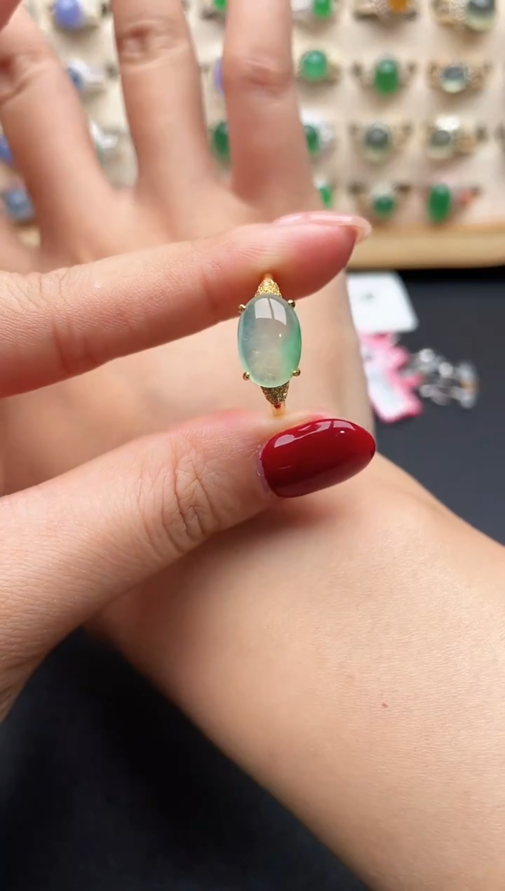 银S925镶嵌戒指翡翠一物一证一礼盒