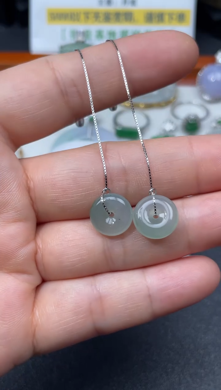 【闪购商品】翡翠耳饰银S925镶嵌天然缅甸翡翠A货耳饰