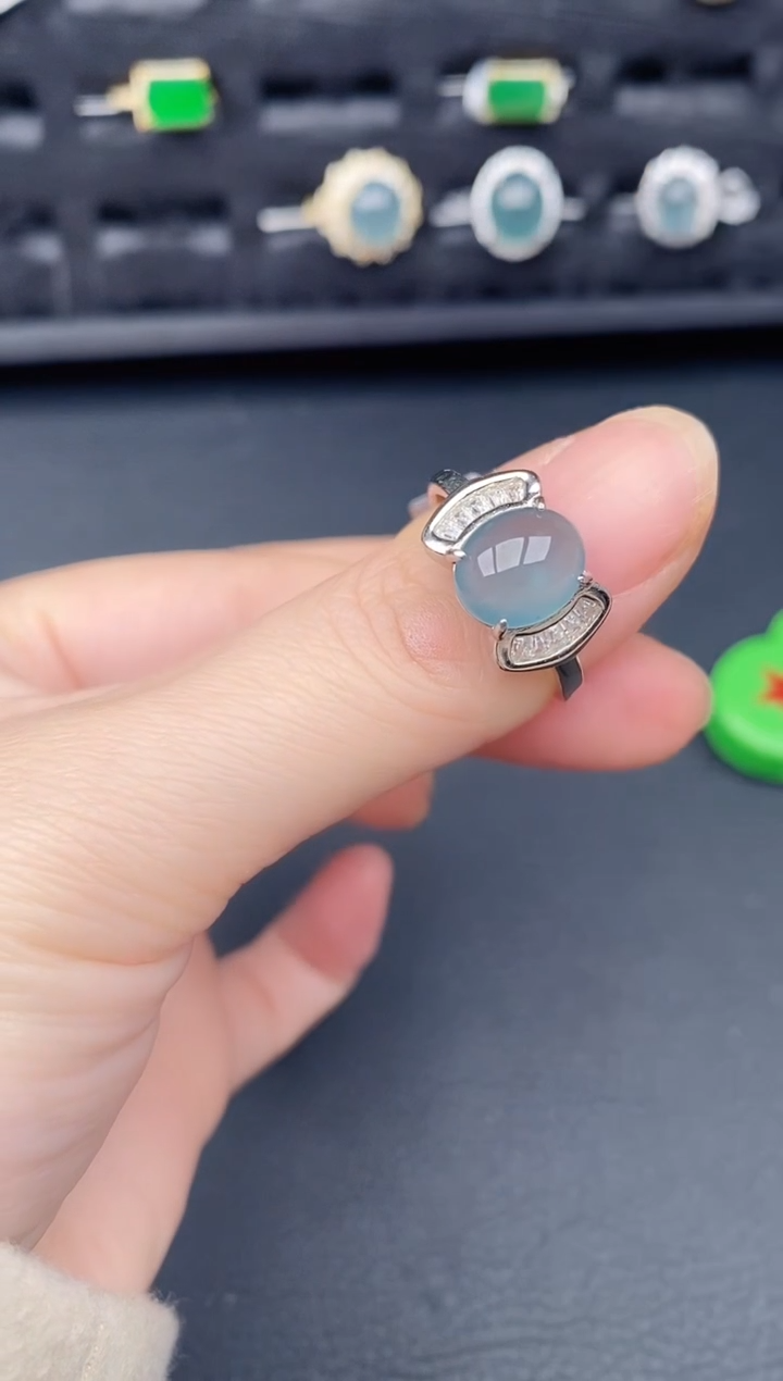 银S925镶嵌戒指翡翠天然a货翡翠166