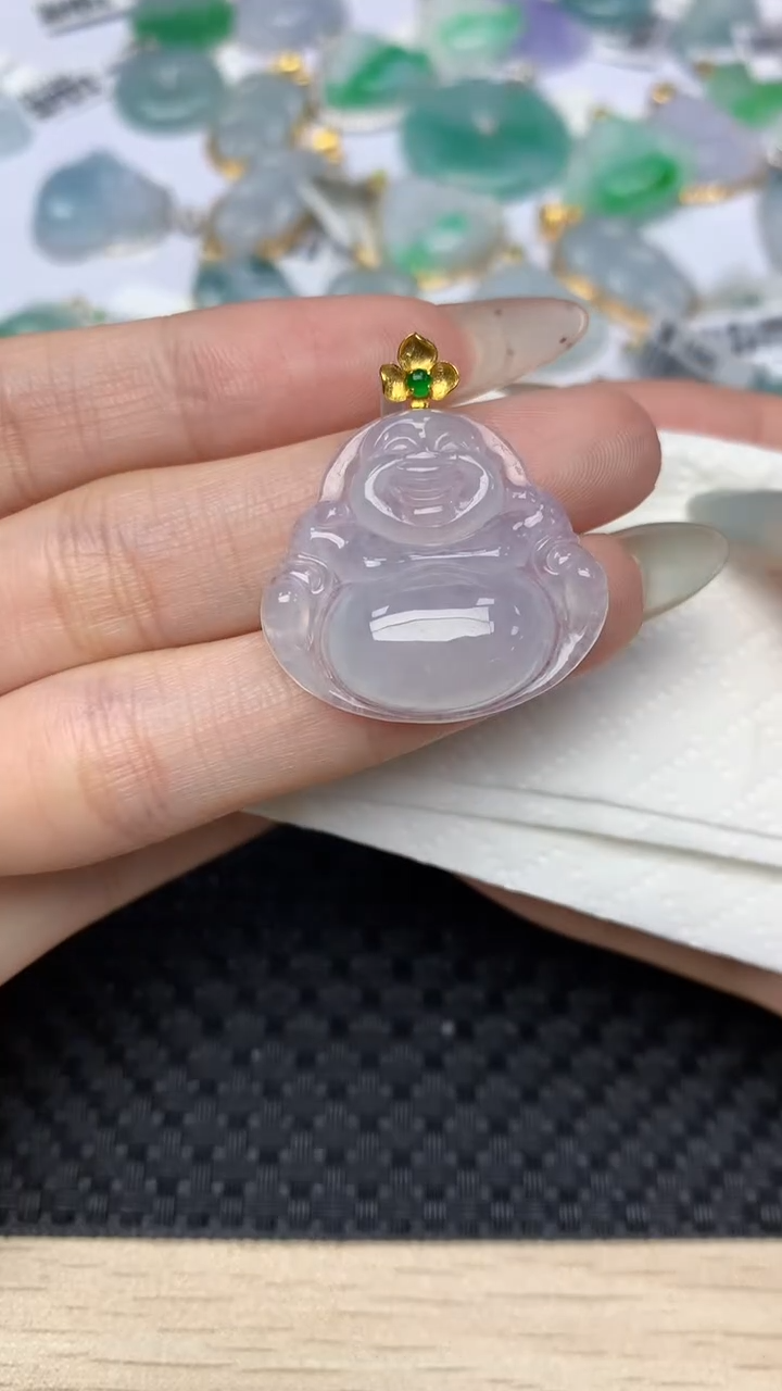 翡翠18K金镶嵌颈饰天然翡翠a货