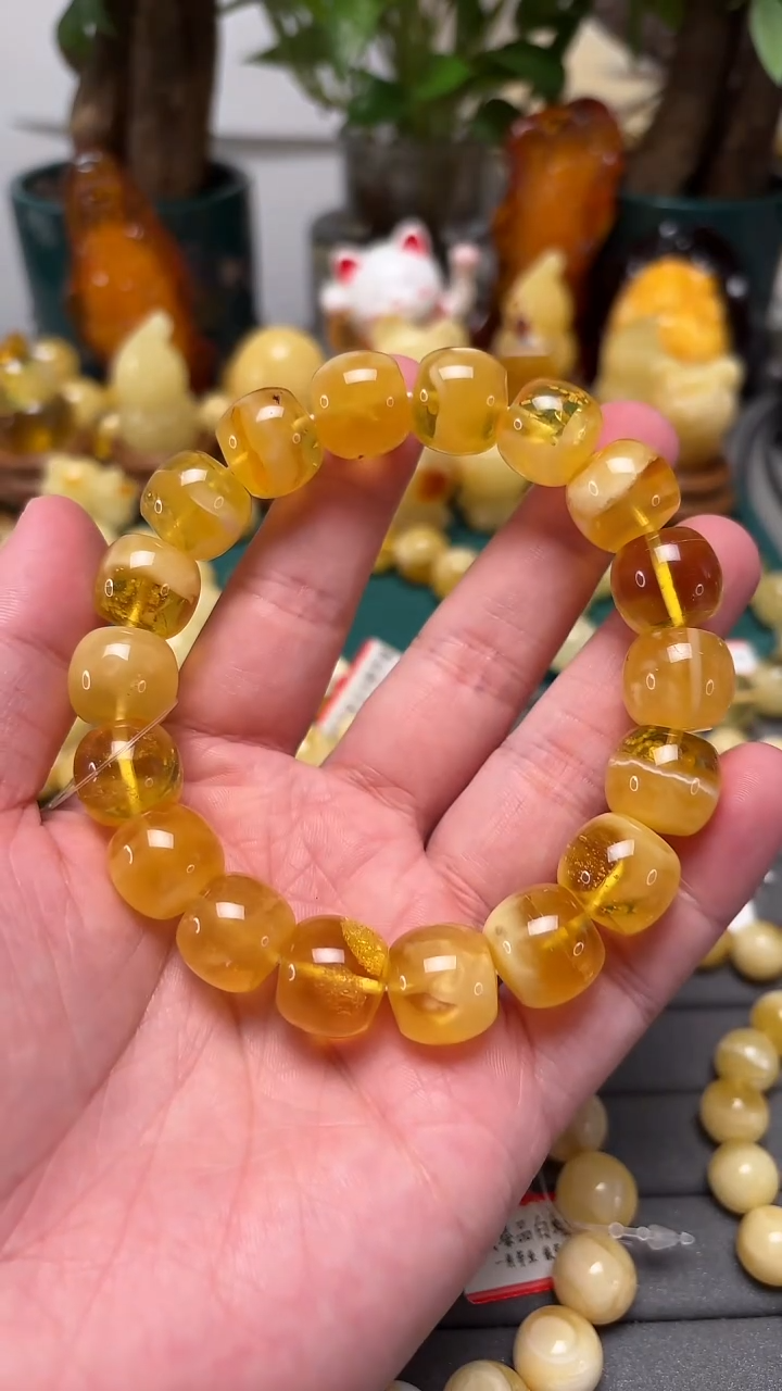 手串琥珀未镶嵌p3俄料微瑕老型蜜蜡单圈 35.67克 15mm