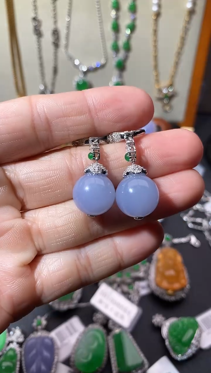 【闪购商品】翡翠耳饰18K金镶嵌耳饰