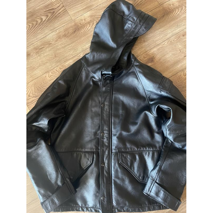 机车款 男士真皮皮衣 古着 微瑕 介意勿拍连帽