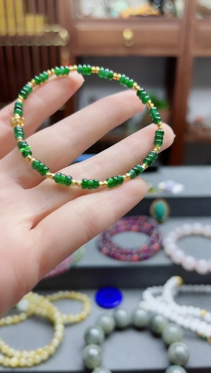 翡翠挂件银S925镶嵌s925银翡翠盘珠手串YD