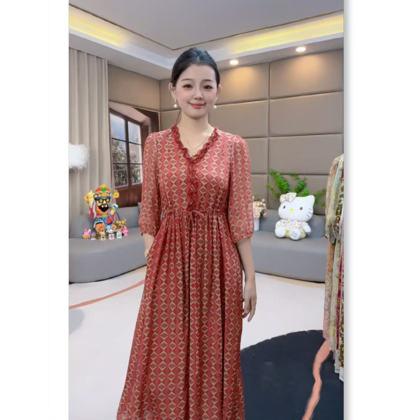 《小暖心选》“绯金织梦”纯单层温婉大方女装真丝桑蚕丝连衣裙 80190