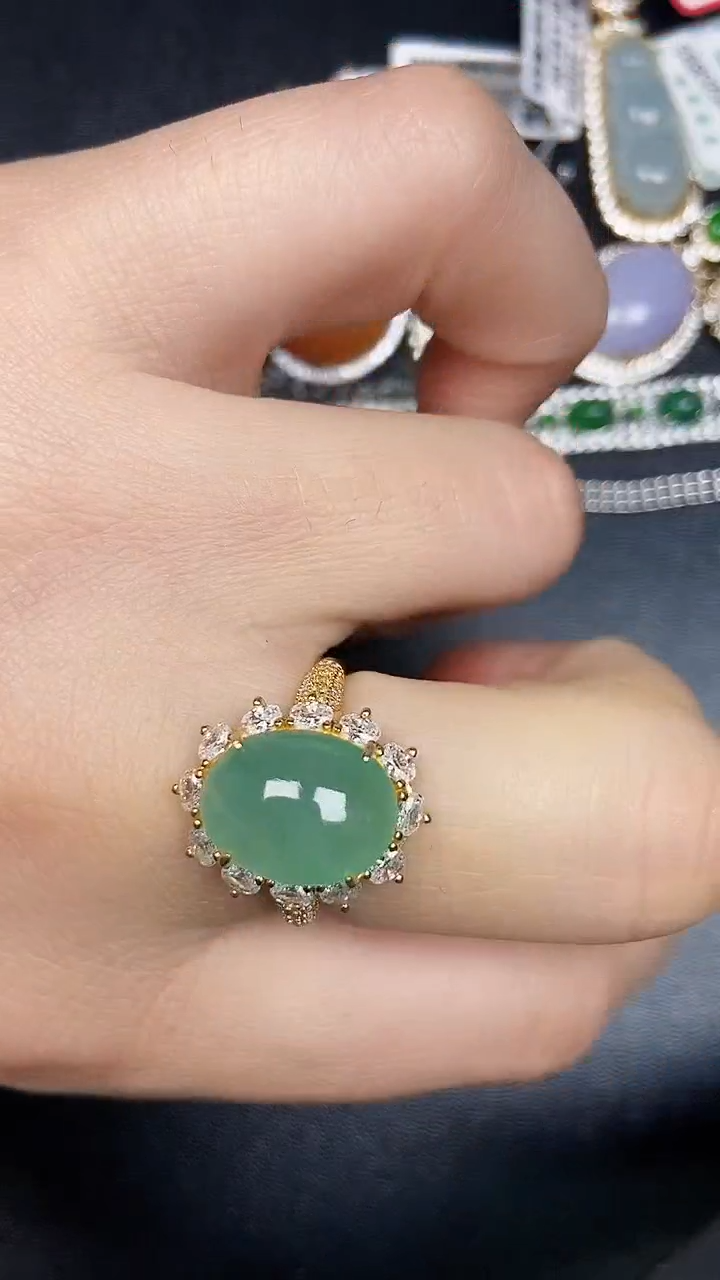 银S925镶嵌戒指翡翠3100