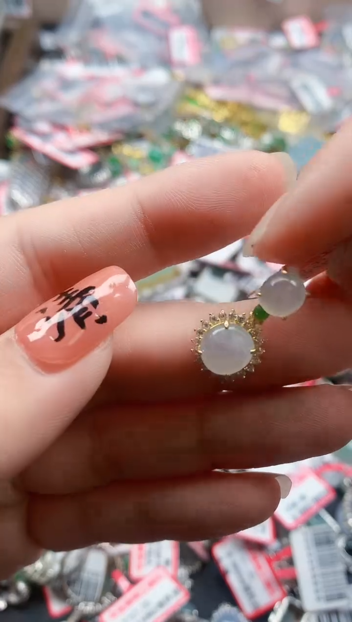 银S925镶嵌戒指翡翠天然A货缅甸翡翠