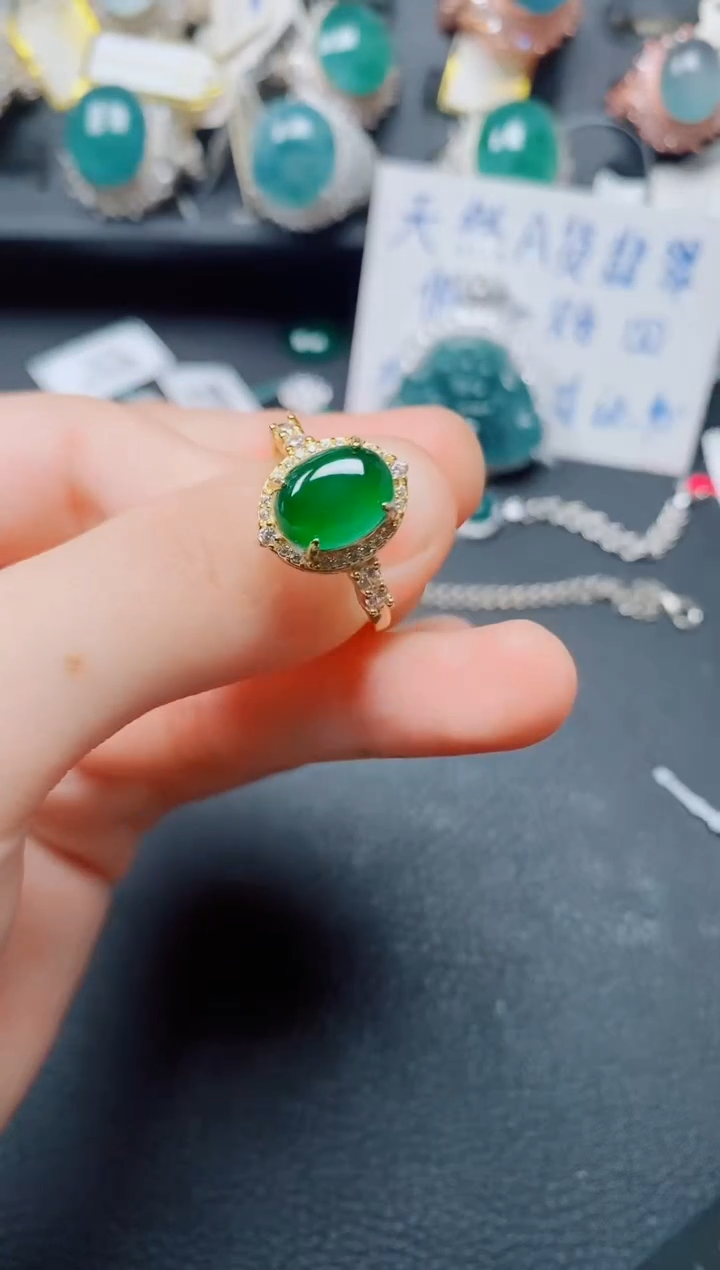 翡翠戒指银S925镶嵌翡翠