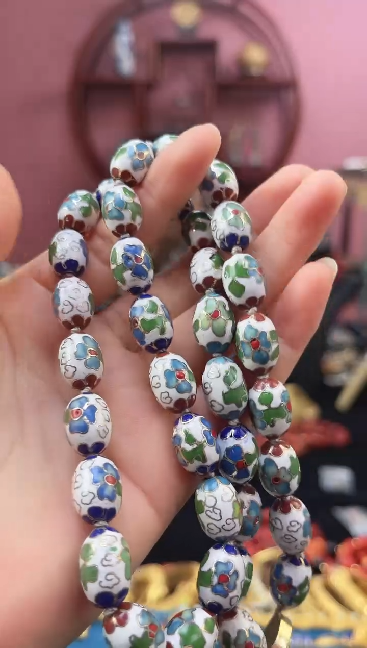 非遗 景泰蓝项链 工美 白色枣珠