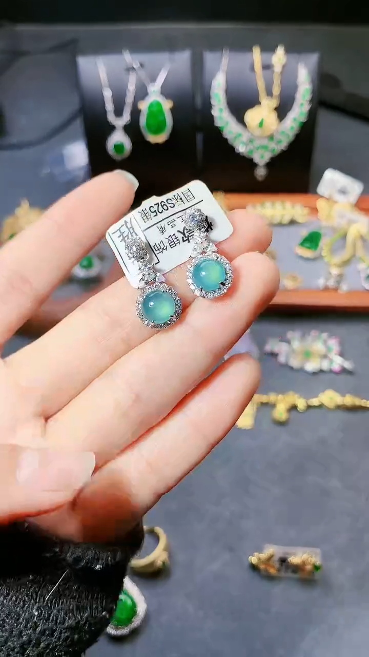 【闪购商品】翡翠耳饰银S925镶嵌耳饰