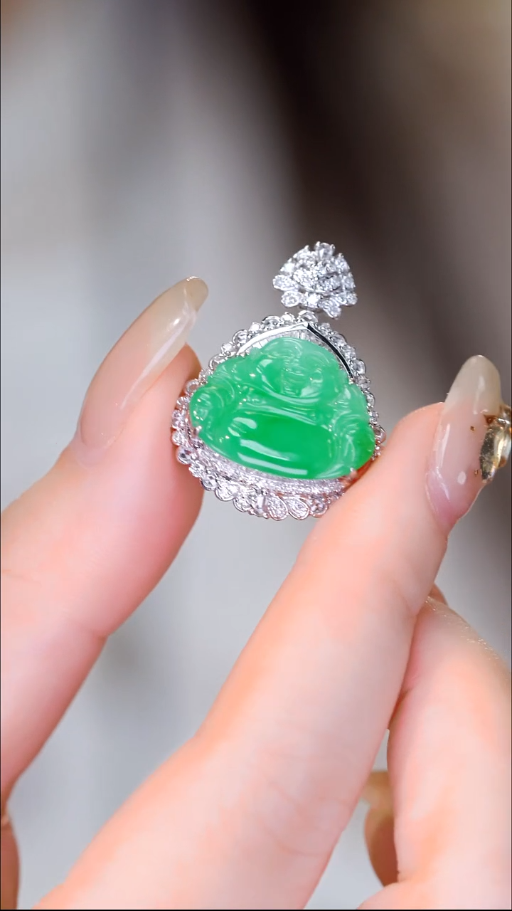 吊坠(不含链)18K金镶嵌翡翠5