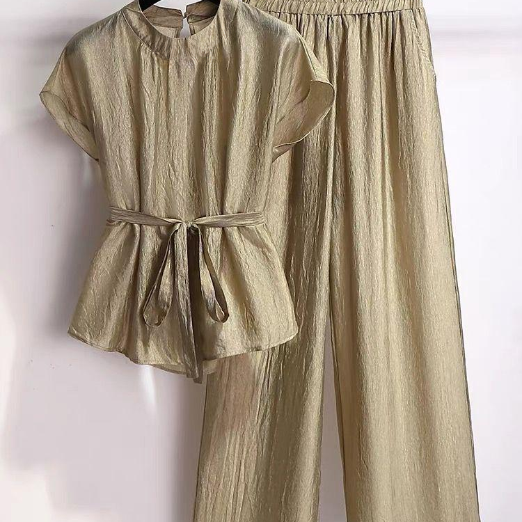 休闲风上衣时尚套装气质风显瘦薄款短袖时尚夏季夏装1354